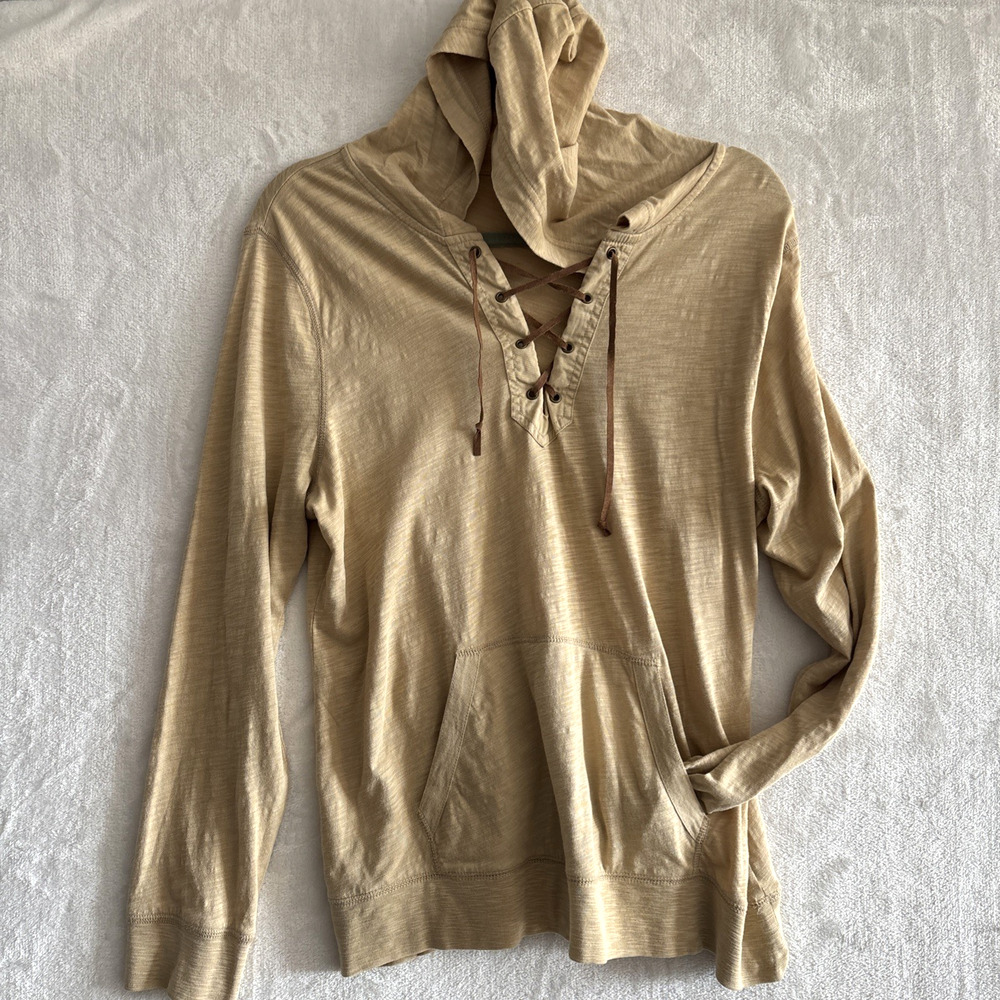 Vtg Ralph Lauren Jeans Hoodie Top Large Faux Suede Lace-Up Long Sleeve